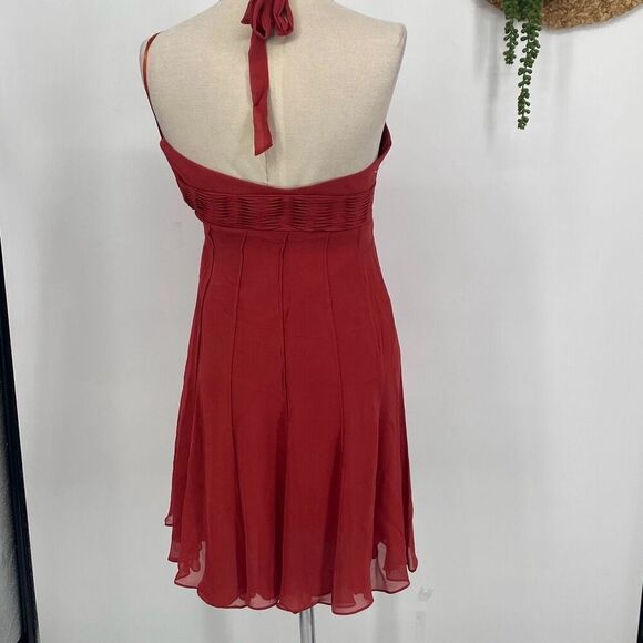 BCBGMaxAzria Womens Sleeveless Slinky Silk Halter Mini Dress Burnt Orange Size 2 - Picture 3 of 12